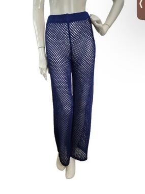 Shade & Shore Royal Blue Open-Knit Wide-Leg Swim Coverup Pants